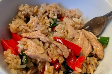 First attempt at homemade Thai!! “Khao Pad Krapow” is a spicy, very simple dish to make in a wok!