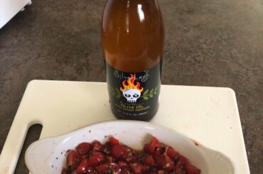 Spicy Ghost Pepper Oil Bruschetta