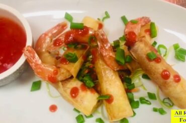 Firecraker Shrimp With Sweet Chili Recipe/Spring Roll Sheet with Hoisin Sauce, Shrimp & Chili sauce.