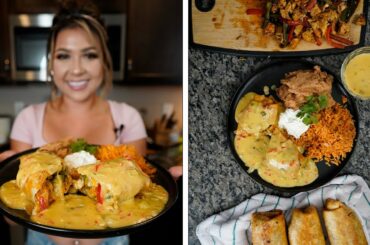 HOW TO MAKE THE BEST CHEESY CHICKEN CHIMICHANGAS COVERED IN GREEN CHILE QUESO SAUCE