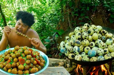 Cooking Quail Eggs Recipe - Eating Quails egg ball with Hot Chili Sauce So Delicious