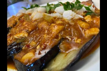 Fried Aubergine with chilli crab meat | Chilli Crab meat