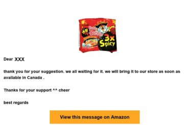 SamYang 3X spicy (Canada) Feedback from Amazon store