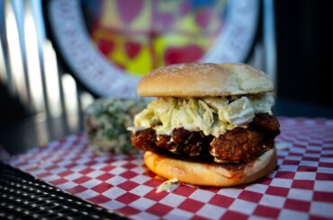 Nashville Hot Chicken Sandwich. From my food cart with spice levels from 0-6, I’ll just say our most popular level is 2 and there hasn’t been anyone who enjoyed level 6.