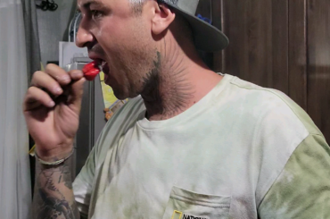 My buddy casually eating a reaper and washing it down with Carne asada.