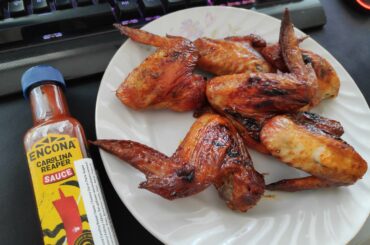 Homemade wings with Carolina Reaper sauce.