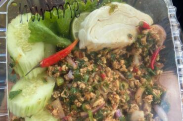 Larb Gai from my favorite Laotian Spot [spice level: Hurt Me]