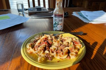 Adding some heat to some tasty goulash!