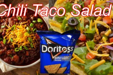 Chili Taco Salad Made With Doritos! Perfect For Leftover Chili!