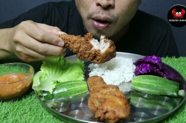 MUKBANG MY WIFE'S CUISINE CRISPY FRIED CHICKEN SPICY CHILI SAUCE LETUCE CABBAGE CUCUMBER