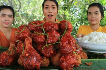 Yummy cooking chicken leg crispy with chili sauce recipe with my family - Amazing cooking