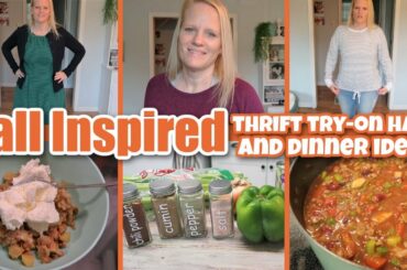 FALL INSPIRED THRIFT TRY-ON HAUL +  DINNER AND DESSERT / COPYCAT WENDY'S CHILI RECIPE / APPLE CRISP