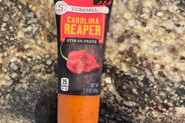 Found at Aldis, it’s surprisingly good! About 1/2 as hot as Reaper Squeezins from puckerbutt.