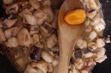 First homegrown habanero will be made with this large squid tentacle stir fry.