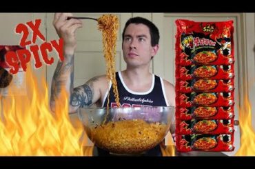 Aaron Knull eats 7 packs of 2x spicy nuclear noodles! Says they are about as hot as the ghost pepper ones.
