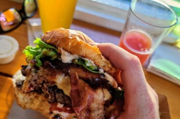 Hamburger I had the other day with ghost pepper cheese, jalapenos, and chipotle mayo. Also bacon, onion rings, and bbq sauce. Was legitimately spicy and wildly delicious.