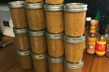 This year’s batch of homemade scorpion peach sauce
