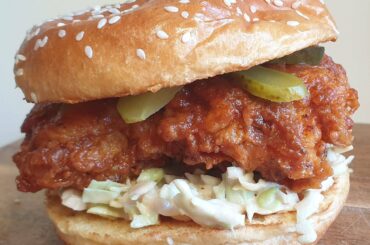 Nashville inspired fried chicken burger I made today. Made sauce from cayenne, plus my own reaper and ghost pepper hot sauce.