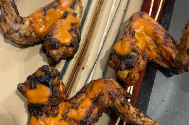 Grilled wings dry rubbed with some slap ya mamma. Basted with garlic butter and T Scorpion sauce. Covered with more Of my homemade T Scorpion sauce.