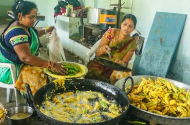 Mirchi Bajji Recipe Making For 500 People | Stuffed Chilli Snacks Recipe | Indian Snacks Recipes