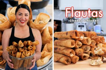 HOW TO MAKE THE BEST CHEESY CHICKEN CHILE VERDE FLAUTAS (Rolled tacos) | Mexican food Recipes