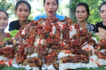 Ribs pork crispy with rice and chili recipe in my family - Amazing cooking