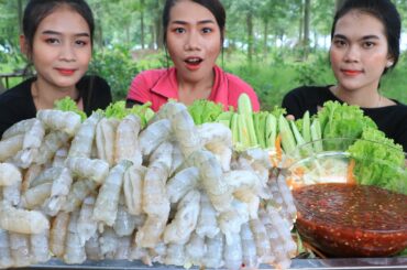 Cooking shrimp raw with chili sauce and vegetable recipe - Cooking and eating shrimp raw