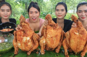 Chicken crispy with chili sauce cooking and eating - Eating chicken crispy