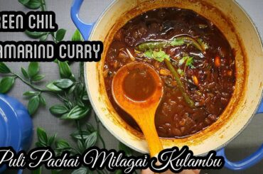 Pachai Milagai Puli Kulambu / Green Chili Tamarind Curry, Vegetarian (South Indian Recipe)