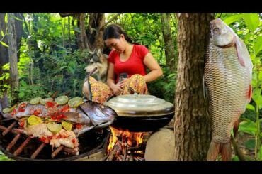 Survival  in forest-Steaming fish and egg fish spicy chili with special recipe for eating in forest