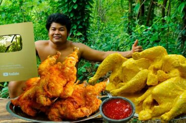 Unboxing GOLD BUTTON YouTube - FULL Roasted Chicken Recipe Eating with Spicy Chili Sauce So Yummy