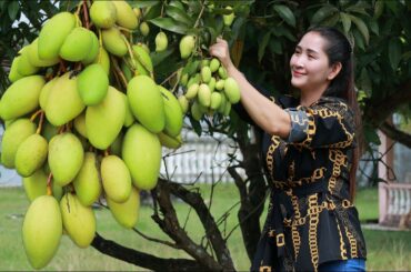 Try sour mango with fish past sauce and chili salt - Eat mango fruit - Crunchy mango eating