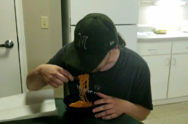 My roommate eating some carolina reaper ramen