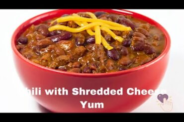 Chili with Shredded Cheese for dinner. No beans in this Chili