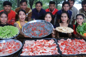 BBQ shrimp beef pork with chili and vegetable recipe - Shrimp beef pork grilled recipe