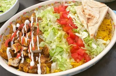 Halal Guys Style Chicken & Rice Recipe (Copycat) | White and Red Sauce Recipe | Tasty Foods