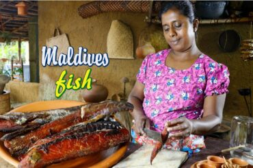 maldives fish ....let's make mackerel easily with wood stove?   .Village kitchen recipe