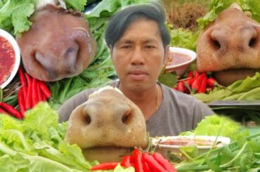 Wow Yummy Cooking boiled Cow Nose with vegetable, Chili sauce recipes-eat delicious
