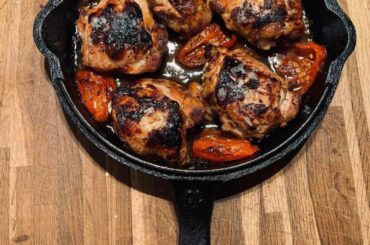 Dinner - Blackened Chicken Thighs in Hog Fat and Homegrown Carolina Reapers.