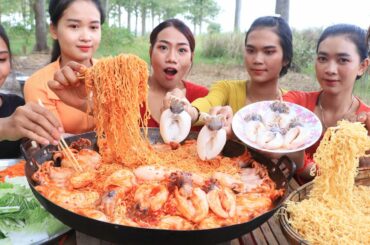 Wow amazing cooking  noodle with octopus chili recipe - Noodle cook and eat