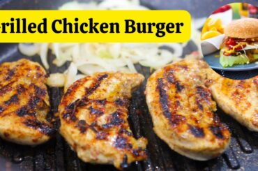 EASY GRILLED CHICKEN BURGER RECIPE || Homemade Chicken Burger With Caramelized Onions