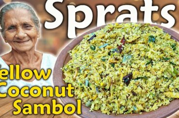 This Sprats Yellow Coconut Sambol is frequently served alongside with string hoppers | Grandma Menu