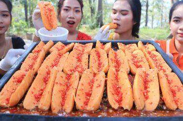 Mukbang hotdog boiled with chili - Cook and eat hotdog boiled