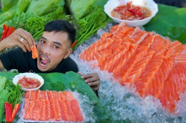 ASMR MUKBANG | Yummy  Eating Salmon Fish With Chili Sauce Recipe - Sea Food