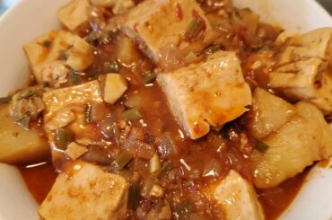 mapo tofu and potato,Thai chilis, homemade chili oil.