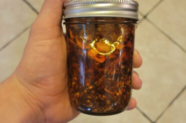 My sister gave me some homemade chili oil for Christmas. It's got dried reaper and other chilis, fried onions and shallots and garlic, and anise seed. Tastes super good and can't wait to put it on pizza