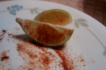 Lime powdered with cayenne, ghost pepper, and salt, turned out surprisingly good!