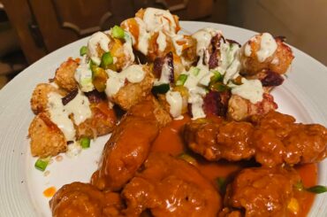 Buffalo chicken tenders & loaded tater tots