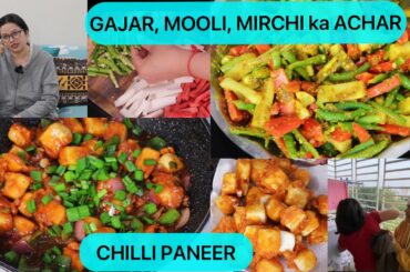 Restaurant Style CHILLI PANEER | MIRCH MOOLI GAJAR ka Instant Achar | Indian family vlogs