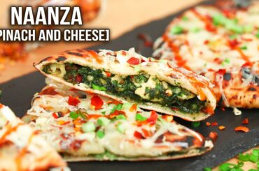 Naanza with Spinach & Cheese Recipe | Stuffed Paneer Spinach Naanza | Veg Appetizer Recipe | Ruchi